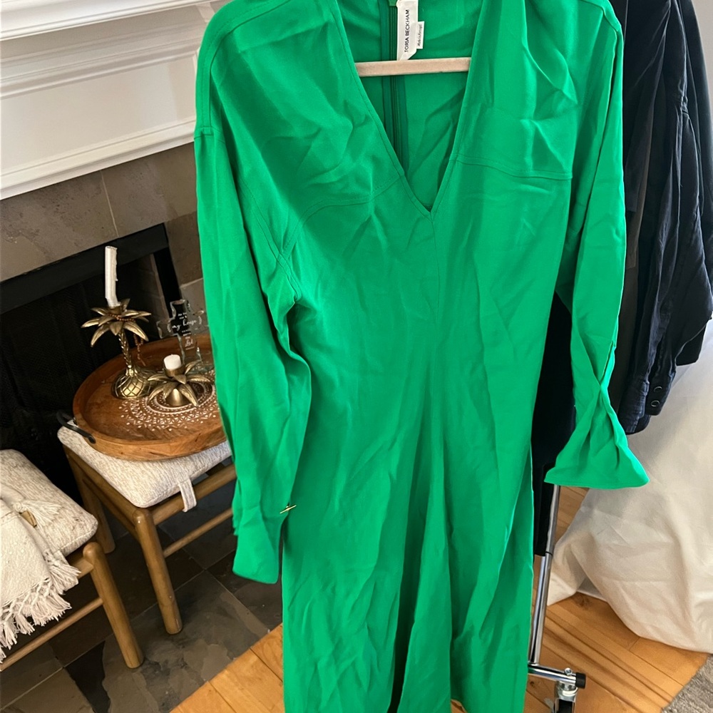 Victoria Beckham Green Bell Sleeve Sheath Dress